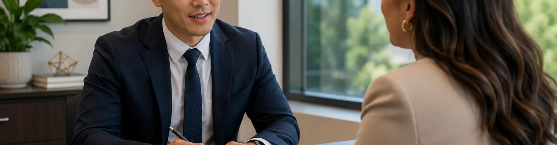Advanced practice provider participating in a professional job interview with a healthcare leader in a modern office setting.