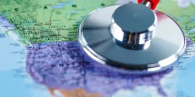 Stethoscope resting on a map of the United States, representing nurse practitioner demand and healthcare workforce needs across different states.